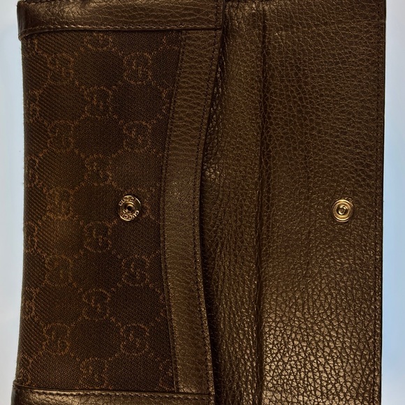 Gucci Brown continental canvas and leather long wallet. EUC - Picture 7 of 12